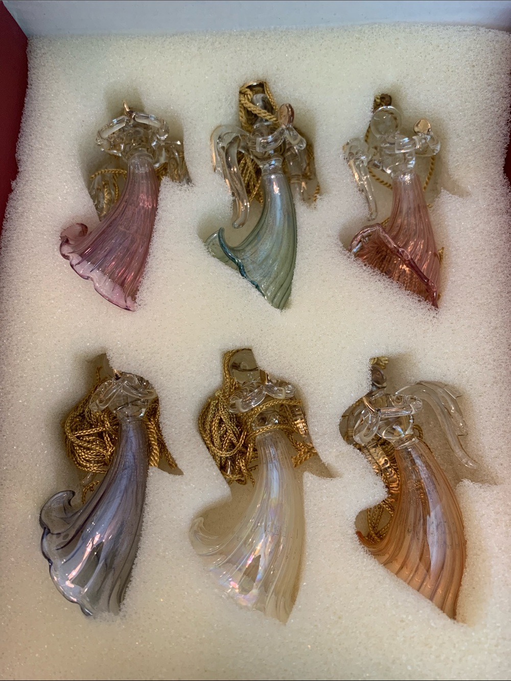 Set of 6 Lenox Crystal Angel Ornaments Assort. Colors Brand New in Box